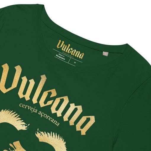Vulcana Gold Druid Womens Organic T-Shirt Detail - Bottle Green