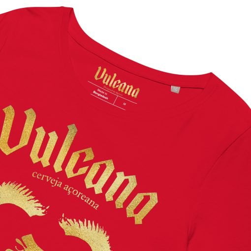 Vulcana Gold Druid Womens Organic T-Shirt Detail - Red